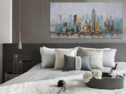 Enartly Nyc Skyline Cityscape Canvas Wall Art for Living Room 58"x29" - color: Grey Skyline, size: 58"L x 29"W