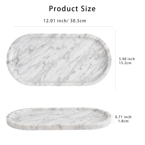Natural Marble Bathroom Tray, 12×6 inch Oval Marble Vanity Tray - color: White