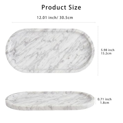 Natural Marble Bathroom Tray, 12×6 inch Oval Marble Vanity Tray - color: White