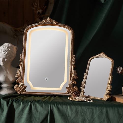 HSDDHOME Large 16x20 Vintage LED Vanity Mirror, Gold Arch Makeup Mirror