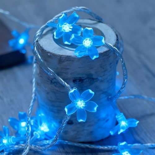 USB & Battery Lighted 10ft 30 LED Decorative Blue Fairy Flower String Light - color: Blue