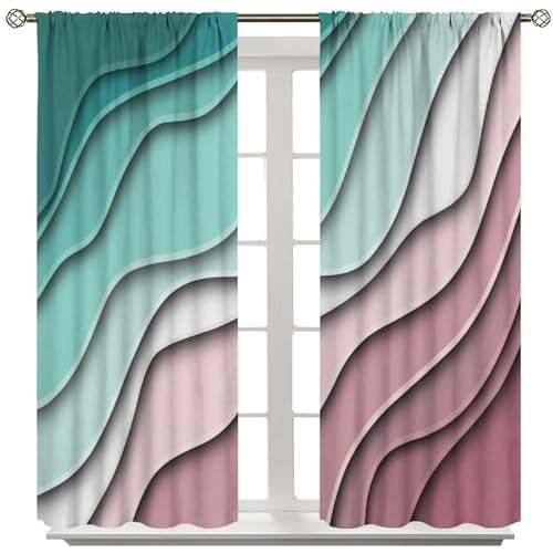Blue Pink Ombre Curtains, Modern Geometric Abstract Pattern Texture Window Treatments for Kitchen Bedroom Living Room 2 Panel Sets,42x45 Inch Decor - color: Geometric-5, size: 21"W x 44.5"L (Pack of 2)