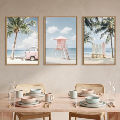 Celestdeco Beach Coastal Seascape Framed Canvas Wall Art Set-16"x24"x3 - color: Beach Seascape Wall Art, size: 16"L x 24"W