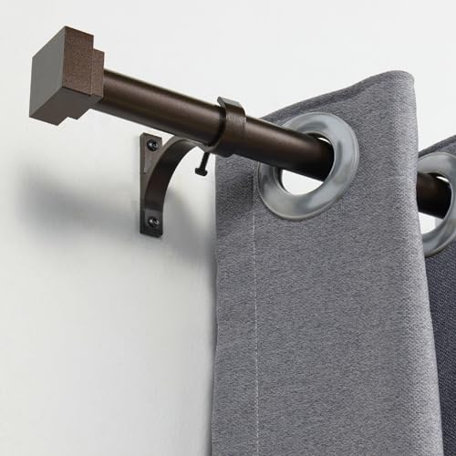 Single Curtain Rods for Windows 48 to 84 Inch(4-7ft),1 Inch Diameter Adjustable Heavy Duty Drapery Rods,with Modern Square Aluminum Alloy Finials,Antique Bronze - color: Antique Bronze, size: 48-84"