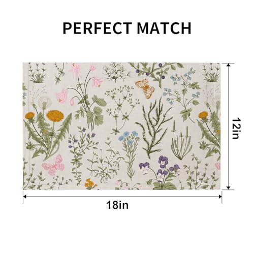 QIYI Boho Table Placemats Set of 4, 12"x18" Linen Place Mats, Wildflowers - color: Wildflowers Herbs, size: Set of 4