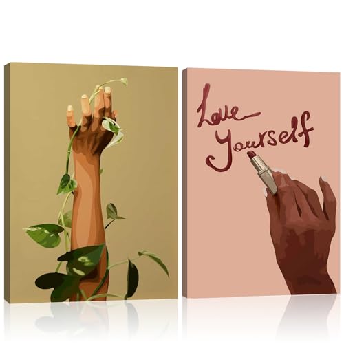 Framed Positive Affirmation Black Woman Wall Art Inspirational African American Woman Canvas Prints Décor Self-Love & Confidence Picture Painting for Bathroom Bedroom Ready to Hang 16x24Inches - color: Love Yourself, size: 16 x 24 inches