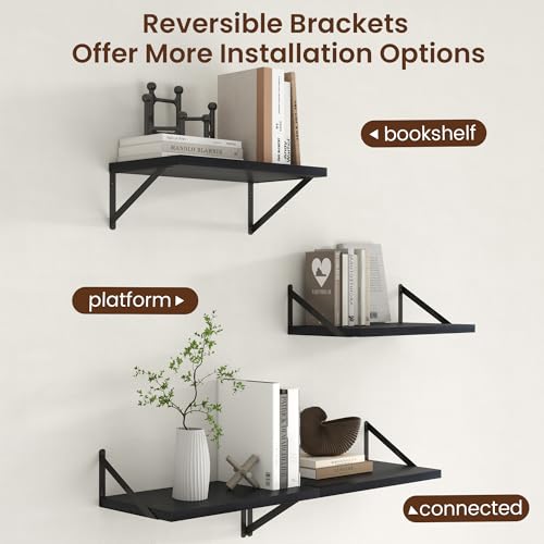 Axeman Deep Floating Shelves - 20 Inch Black Floating Shelves Set of 2-12 Inch Deep Wood Wall Shelves for Living Room Bathroom Kitchen - color: Black, size: 20W x 12D