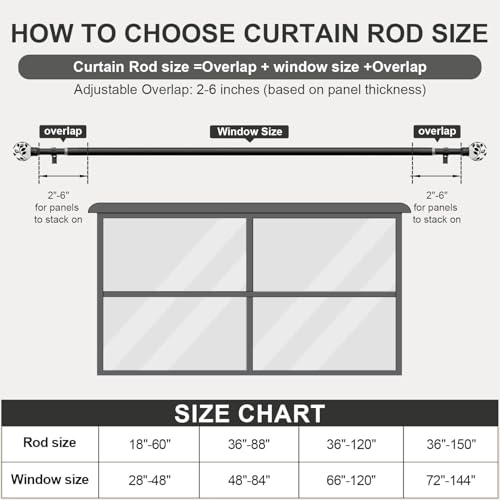 Ceramic Black Curtain Rods for Windows 16 to 60 Inches Drapery Rods - color: Ceramic Black, size: 16"-60"|1 Pack
