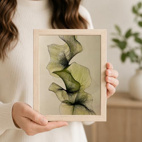 Framed Abstract Botanical Wall Art, Green Leaf Canvas Print,Wood Frame - color: KJSM-08 Framed, size: 10"L x 8"W