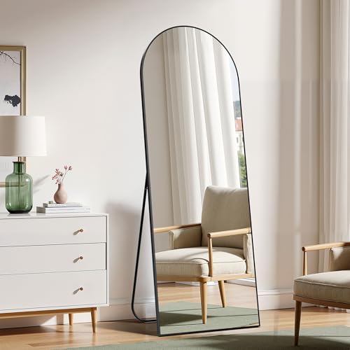 Simple Deluxe Arched Wall Mirror Full Length, 59"x16" Floor Mirror with Stand, Wall Mounted Mirror for Bedroom, Full Length Body Floor,Black