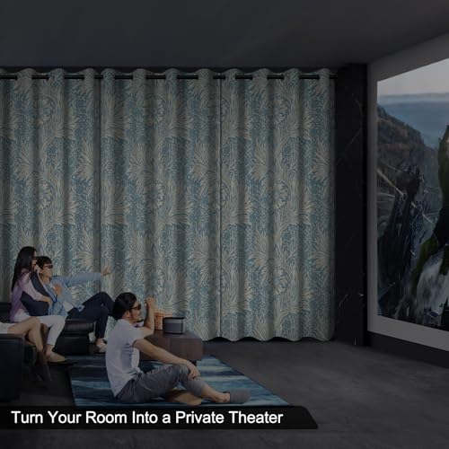 Blue Floral Blackout Curtains for Bedroom and Living Room, Farmhouse Summer Thermal Insulated Black Out Curtains 84 Inch Long with Two Tiebacks, Room Darkening Soundproof Bedroom Curtains 2 Panels Set - color: Blue Floral Pattern