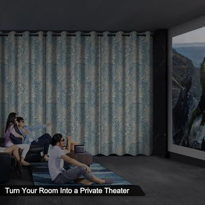 Blue Floral Blackout Curtains for Bedroom and Living Room, Farmhouse Summer Thermal Insulated Black Out Curtains 84 Inch Long with Two Tiebacks, Room Darkening Soundproof Bedroom Curtains 2 Panels Set - color: Blue Floral Pattern