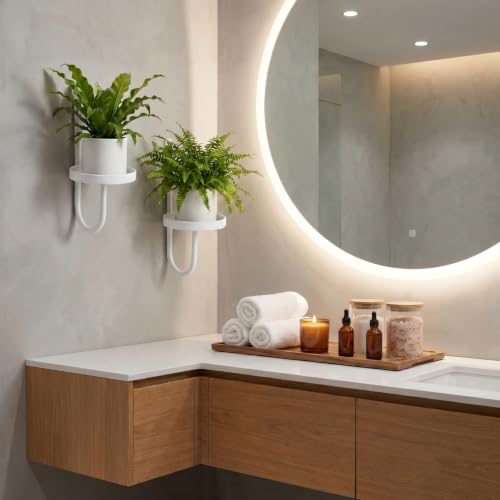 2 Pcs Wall Plant Holder Wall Mounted Hanging Planters for Indoor Plants Planters Shelf Metal Floating Stand for Living Room Bathroom Window(White)
