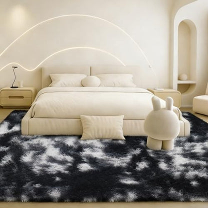 Black White Fluffy Shag Area Rug, Non-Slip Soft Carpet for Home - color: Black White Grey, size: 5' x 7' (Rectangular)