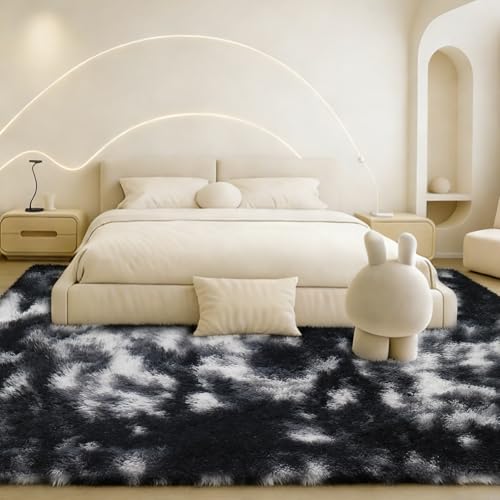 8x10Black White Fluffy Shag Area Rug, Non-Slip Soft Carpet for Home - color: Black White Grey, size: 8' x 10' (Rectangular)