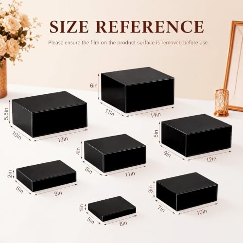 Leinuosen 7 Pcs Large Acrylic Buffet Risers, 8-14" Rectangle, Black - color: Black, size: 8" to 14", style: Rectangle