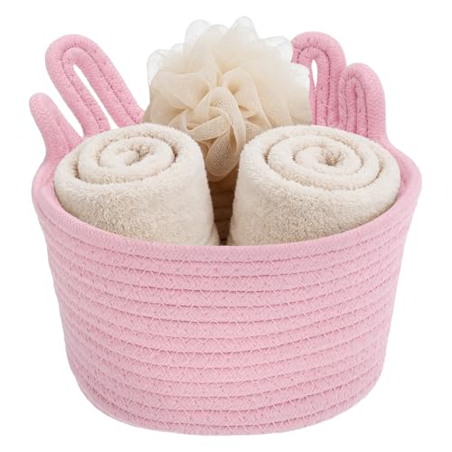 uxcell Small Cotton Rope Woven Storage Basket 6.7x5.5" Cute Cat Ears Pink - color: Pink, size: 6.7x5.5"