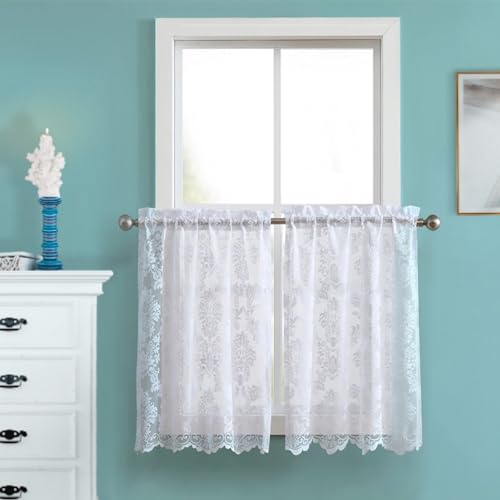 LinenZone 30 x 24 White Lace Farmhouse Kitchen Tiers. (Fiona 30x24 White) - color: White, size: 30"W x 24"L (Pack of 2)