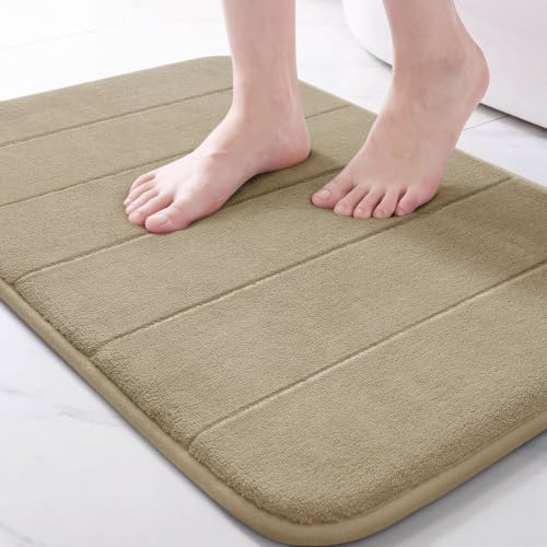 Yimobra Memory Foam Bath Mat, Super Soft Absorbent Bathroom Rug Non Slip, Quick Dry, Machine Washable Floor Carpet for Tub Shower, Home Decor Accessories, 24x17, Light Tan - color: Light Tan, size: 24" X 17"
