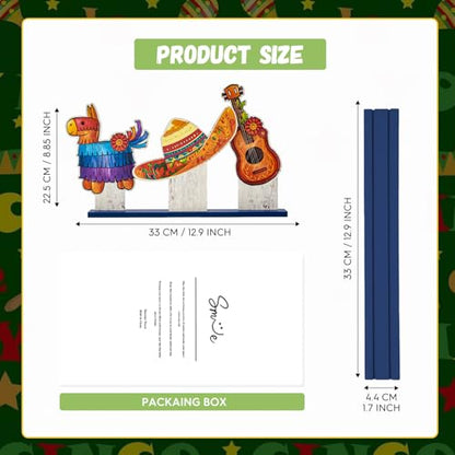 Smile Cinco De Mayo Standing Wooden Decor Set, 3-Piece Mexican Fiesta Wooden Cutouts (Sombrero, Guitar, Piñata) for Tabletop & Party Display - style: De Mayo