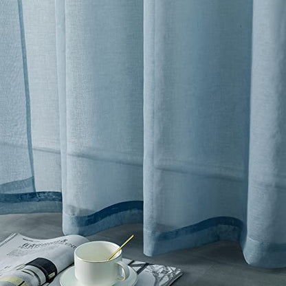 DUALIFE Stone Blue Sheer Curtains 63 Inch Length,Faux Linen Semi Sheer Curtain Drapes for Living Room Bedroom Nursery Bathroom Privacy Voile Window Treatment Panels,52 x 63 Inches,Dusty Blue - color: Blue, size: 52"W x 63"L (Pack of 2)