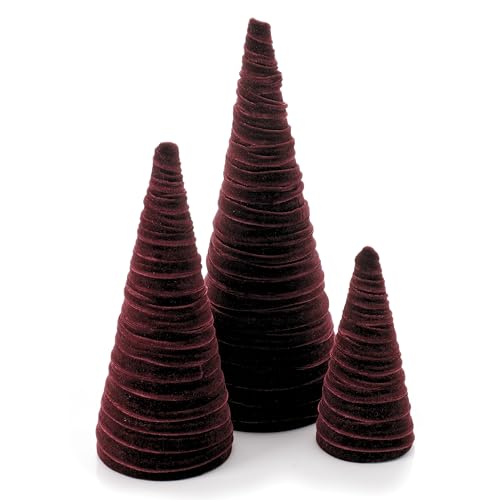 Your Heart's Content Wine Velvet Trees Set of 3 (Wine) - color: Wine