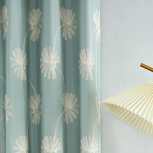 VOGOL Floral Embroidered Grommet Curtains, 52 x 63, 2 Panels, Blue - color: C2, size: 52"W x 63"L (Pack of 2)