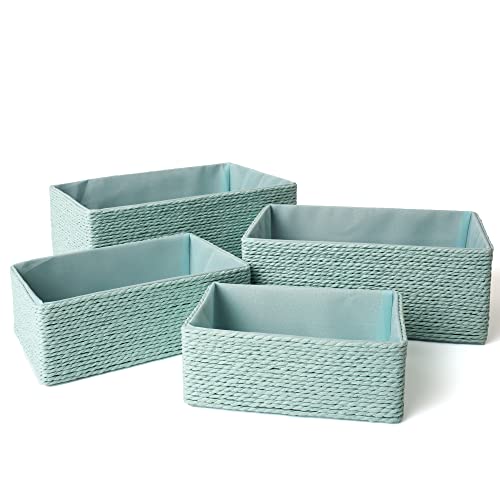 LA JOLIE MUSE Bathroom Basket Organizers, Paper Rope Storage, Green 4 Pack - color: Light Green