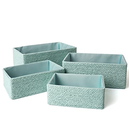 LA JOLIE MUSE Bathroom Basket Organizers, Paper Rope Storage, Green 4 Pack - color: Light Green