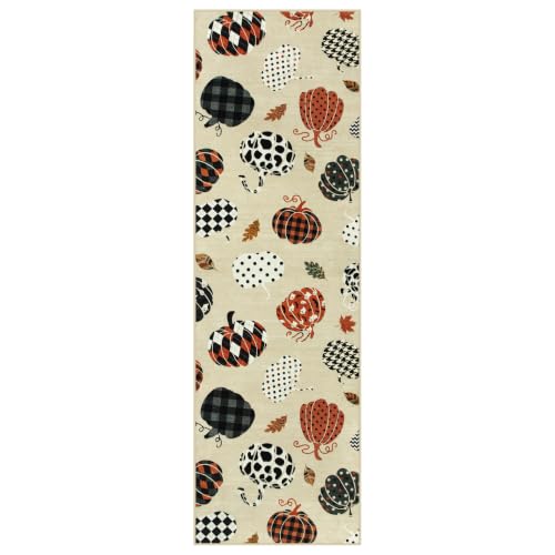 2.5x8 Beige Halloween Fall Pumpkin Print Hallway Runner Rug for Kitchen - color: Beige1 - Pumpkin, size: 2'6" x 8' (Rectangular)