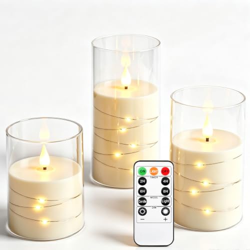 Da by 3 Pack Ivory Transparent Acrylic Flameless Taper Candles, Flickering Black Wick LED Candles with Fairy String Lights, Heat Resistant ABS Candles with Remote for Home Patio Decor - color: ivory candle#3*1, size: ivory candle#3*1