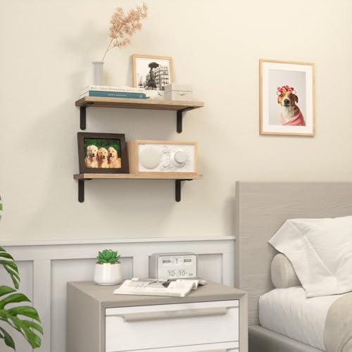 RICHER HOUSE Rustic Wood Floating Shelves, 2-Set Wall Mounted Shelves, 16In - color: Carbonized Black