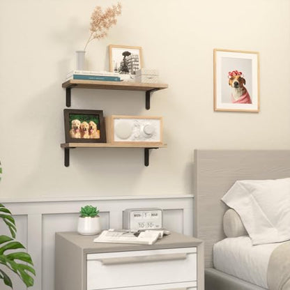 RICHER HOUSE Rustic Wood Floating Shelves, 2-Set Wall Mounted Shelves, 16In - color: Carbonized Black