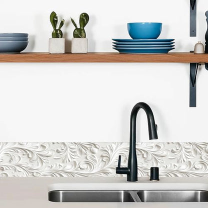 IVN Wallpaper Border Peel and Stick Wall Classic White Carving 4x196 Inch - color: Classic White Carving