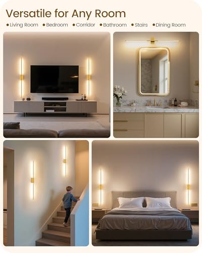 39.4" Wireless Battery Operated Wall Sconces Set of 2, Modern Rechargeable Lamp with Remote, 360° Rotation, 10000mAh, Touch Dimmable Lights for Bedroom, Living Room, Hallway, Gold D07YBP205 - color: Gold, size: 39.4 Inches