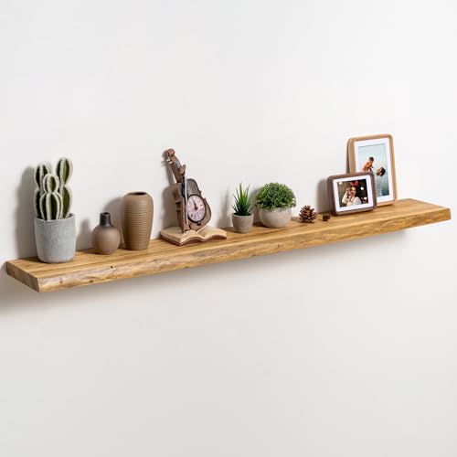 fuqing Live Edge Floating Shelves for Wall, 55 Inch Solid Elm Wood Shelves - color: Natural Elm Live Edge - 8"d, size: 55"L - 1Pack