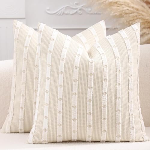 Beige Boho Outdoor Throw Pillow Covers 16x16 Set of 2 - color: Beige, size: 16" x 16" (Pack of 2)