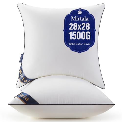 Mirtala 28"x28" Pillow Inserts Set of 2 with 100% Cotton Cover Decorative Square Throw 28" Pillows Living Room, Sofa, Couch, and Bed-White (2, 28 x 28 Inch) - size: 28 x 28 Inch