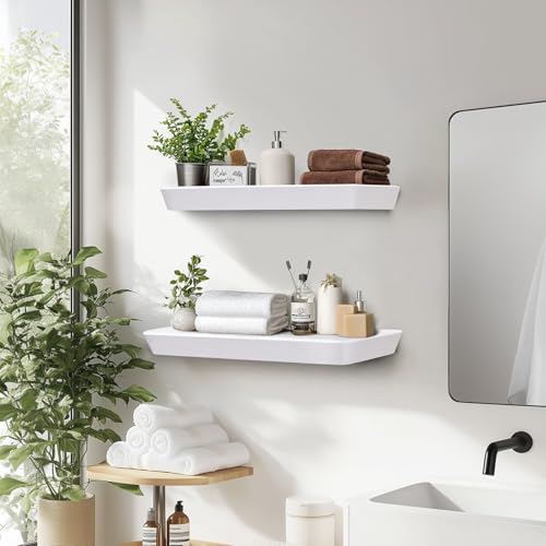 16x6.8x1.6in Slanted Solid Wood Floating Wall Shelves 2-Pack White - color: White, size: 16"-Set of 2