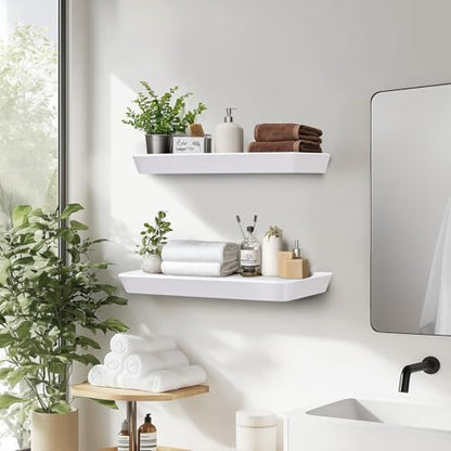 16x6.8x1.6in Slanted Solid Wood Floating Wall Shelves 2-Pack White - color: White, size: 16"-Set of 2