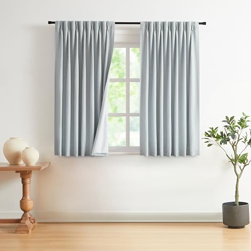 Vision Home Pinch Pleated Full Blackout Curtains Linen Blended Room Darkening Window Curtains 63 inch for Living Room Bedroom Thermal Insulated Pinch Pleat Drapes with Hooks 40" Wx63 Lx2,Bluish Gray - color: Grayish Blue, size: 40"W x 63"L (Pack of 2)