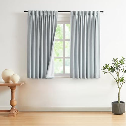 Vision Home Pinch Pleated Full Blackout Curtains Linen Blended Room Darkening Window Curtains 63 inch for Living Room Bedroom Thermal Insulated Pinch Pleat Drapes with Hooks 40" Wx63 Lx2,Bluish Gray - color: Grayish Blue, size: 40"W x 63"L (Pack of 2)