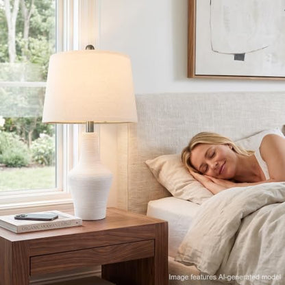 23" Farmhouse Ceramic Table Lamp Modern Bedside Lamps Off-White - color: 23.25" Single - Off-White