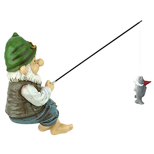Design Toscano Ziggy with Fishing Pole Garden Gnome Indoor/Outdoor Shelf - color: Ziggy the Fishing Gnome