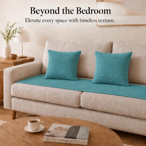 Solid Bed Runner Set,2 Pillow Covers,Teal,70.9x19.7in - color: Teal, size: Twin/Twin XL