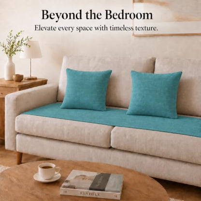 Solid Bed Runner Set,2 Pillow Covers,Teal,70.9x19.7in - color: Teal, size: Twin/Twin XL