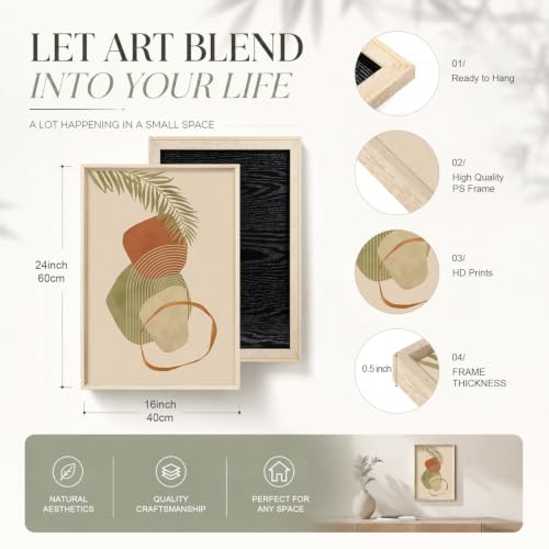 HOURIA Terracotta Sage Green Palm Leaf Framed Canvas Wall Art Set-16"x24"x3 - color: Boho Botanical Wall Art, size: 16"L x 24"W
