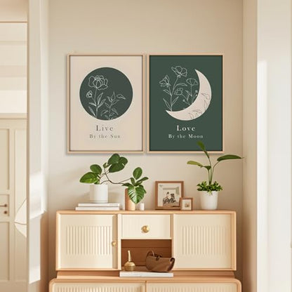 KBCXOY Sage Green Boho Sun and Moon Wall Art Bedroom Moon Phase Prints - color: Sun and Moon, size: 12 x 16 inches