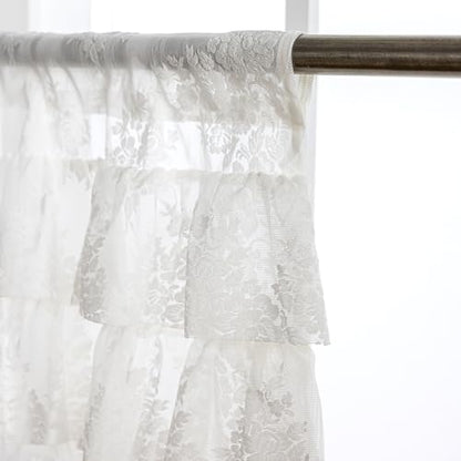 Kotile Ivory Lace Ruffle Valance for Windows W52 x L18 Inch, 1 Panel - color: Ivory - Ruffle Lace
