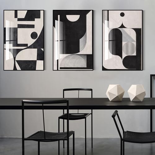 QKF 3Pcs Black White Geometric Textured Crystal Framed Canvas Wall Art Set - color: Retro Black And White, size: 20" X 28" X 3 pieces